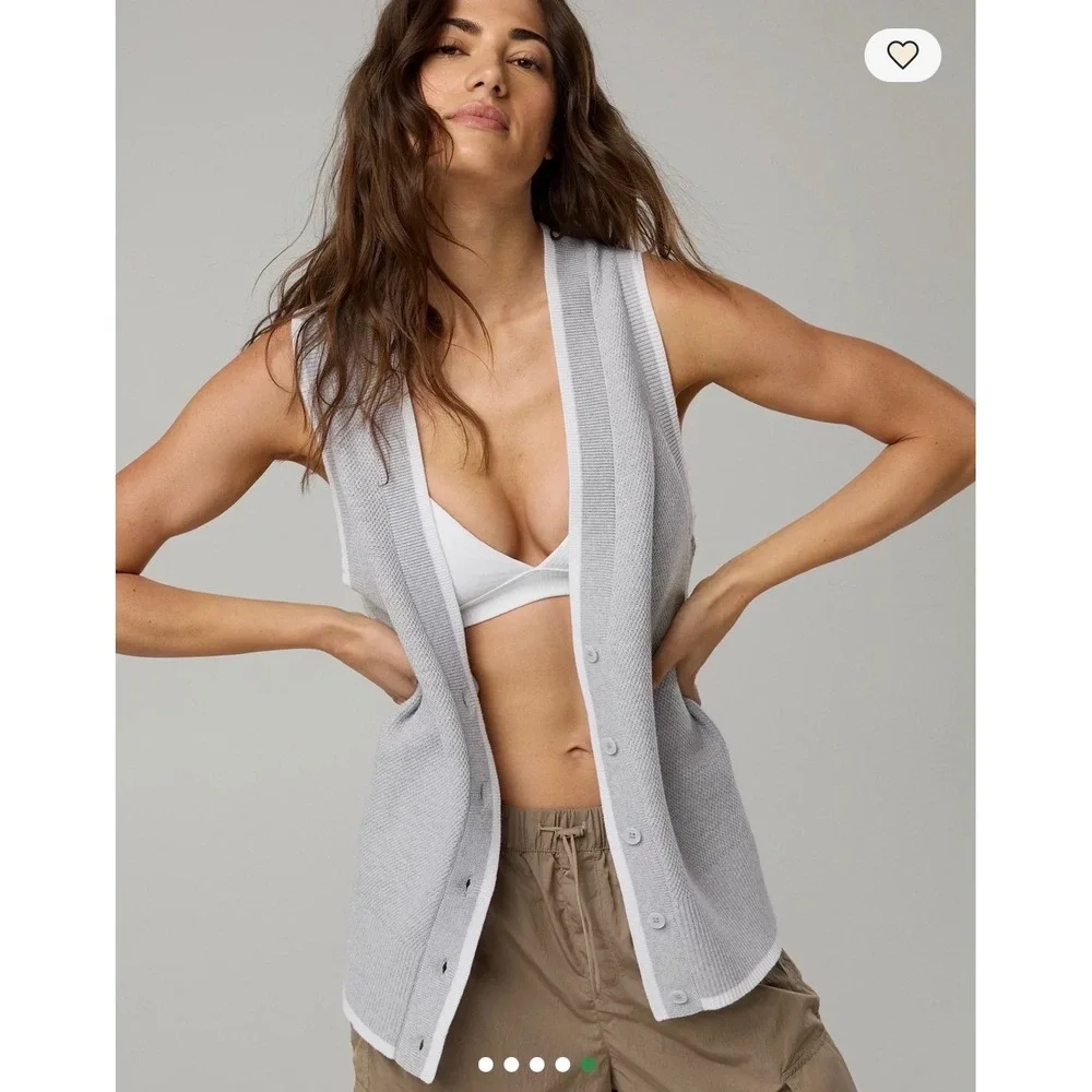 OFFLINE by Aerie Grey Tennis Sweater Vest Cardigan‎ Button Front Women's Small